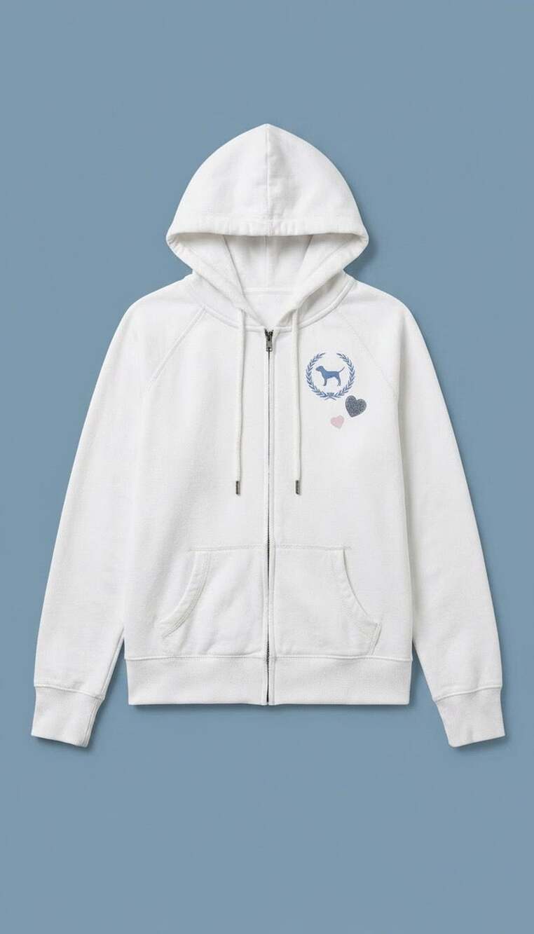 Victoria's Secret PINK Love PINK White Zip-Up Hoodie Medium